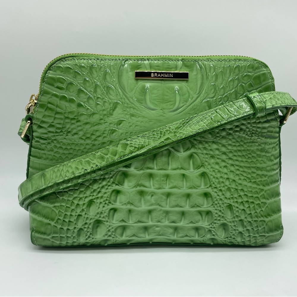 Brahmin Vibrant Green Embossed Crossbody Bag